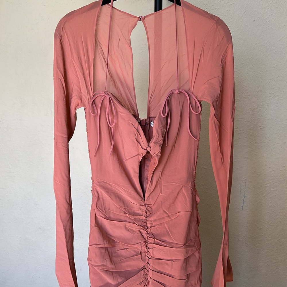 HOUSE OF CB 'Reine' Rose Real Silk Ruffle‎ Midi Dress NWOT size S - Picture 6 of 14